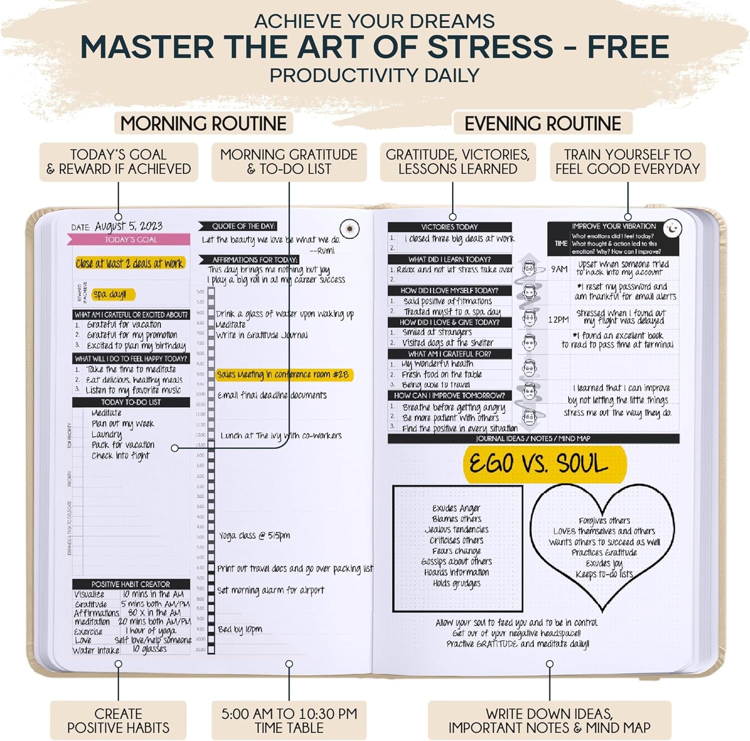 Manifestation Journal - 5 Minute Manifesting & Self Care Journal | 90-Day Undated Daily Planner for Positivity, Affirmations & Gratitude | Guided Mindfulness, Reflection | Vision Board + Stickers - Image 4