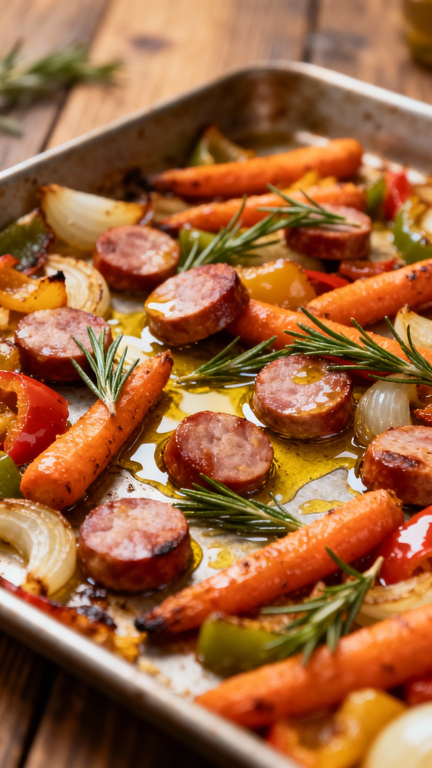 Sheet-pan veggies with sausage, rosemary, and olive oil