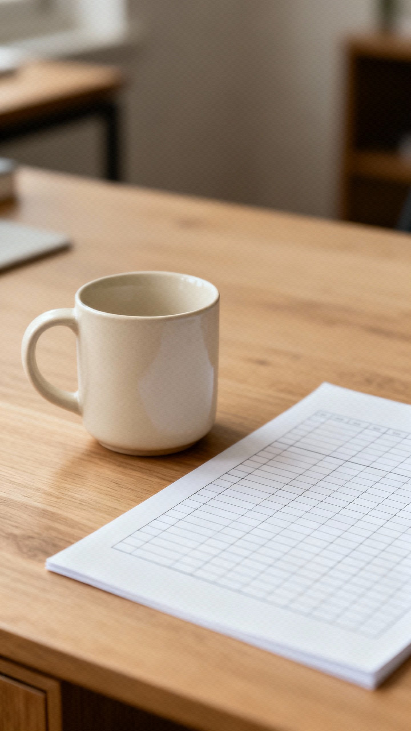 minimalist desk with cozy mug and tidy spreadsheet
