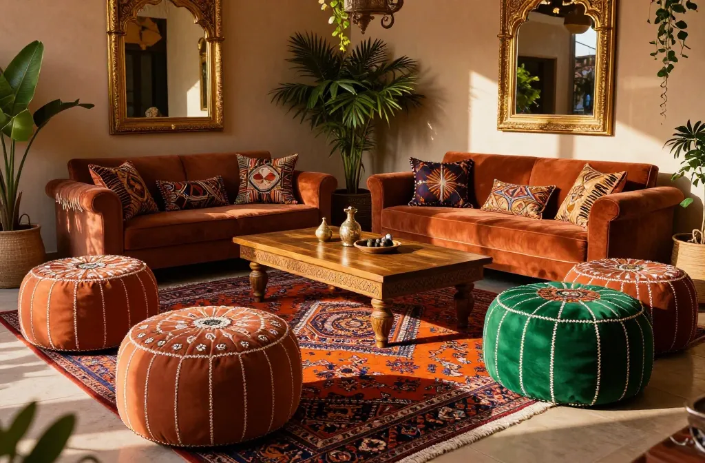 Bold & Beautiful: 10 Tips for Styling a Maximalist Living Room with Moroccan Decor Ottomans Poufs