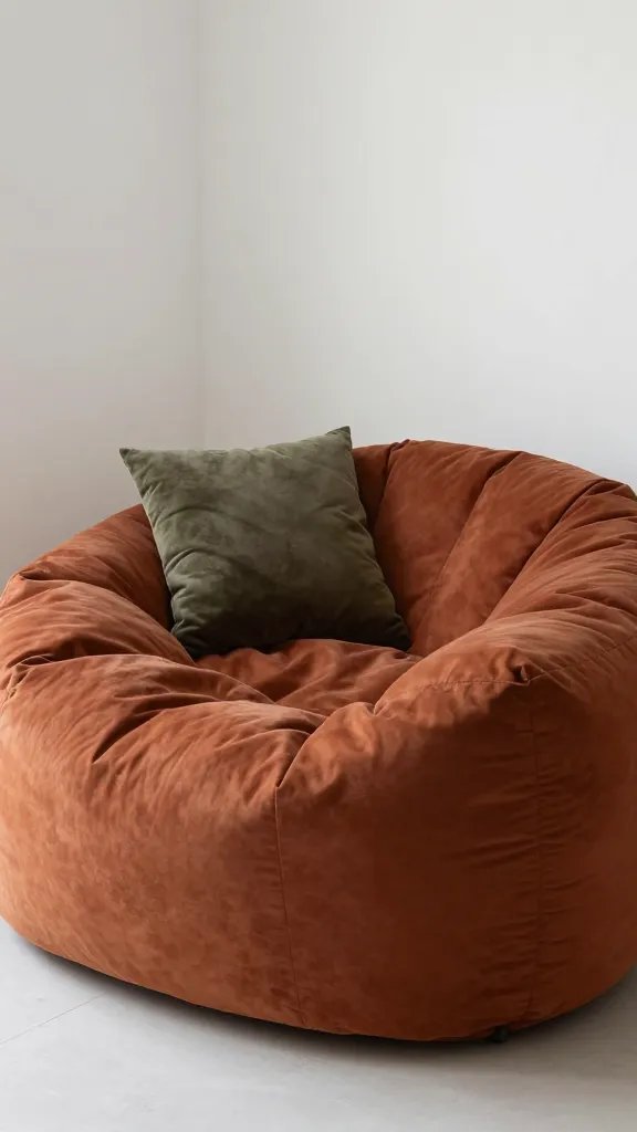 **Deep terracotta bedroom wall with layered textiles**