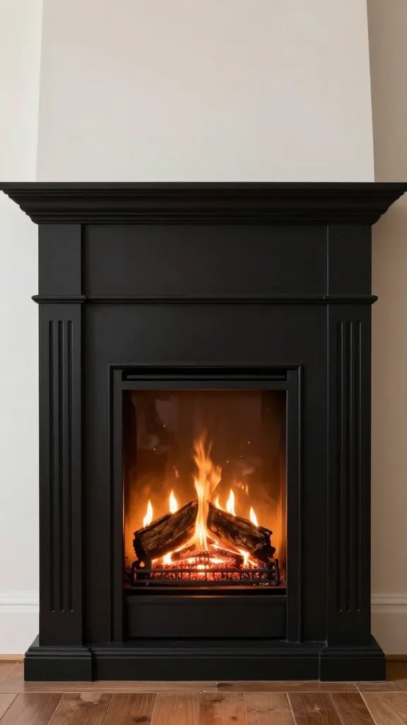 **Cozy black fireplace with flickering candlelight**