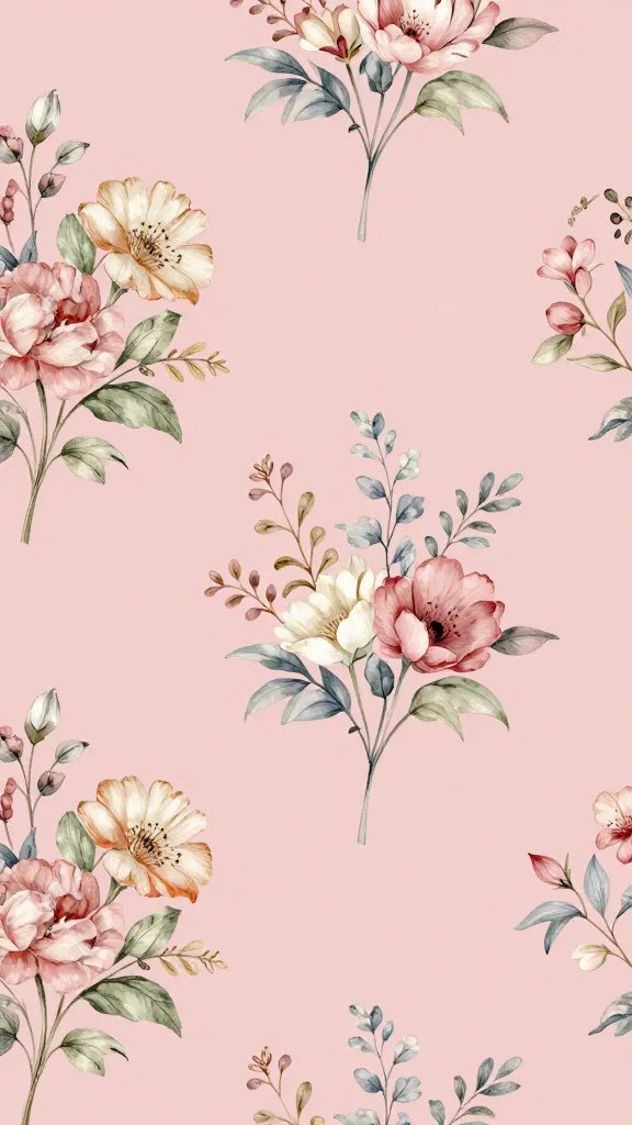 **Hand-painted floral wallpaper in dusty pink tones**Each prompt is concise, visually descriptive, and aligned with the cottage-core fairytale aesthetic.