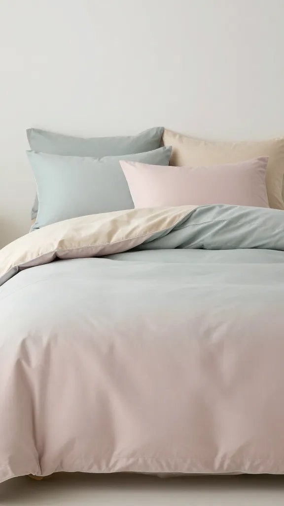 Muted pastel bedding, soft light