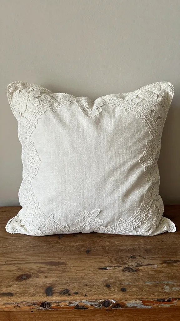 Vintage lace pillow, distressed wood