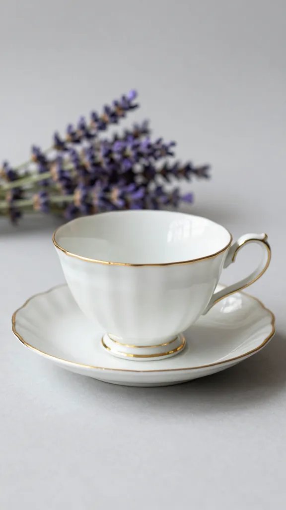 Antique teacup, lavender sprigs