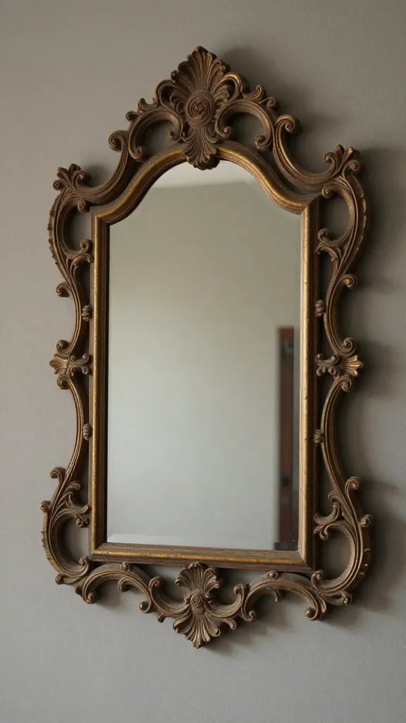 Ornate vintage mirror, muted wall