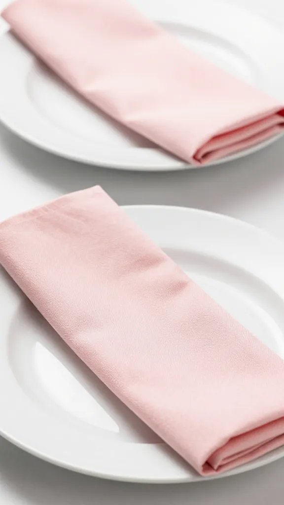 **Blush pink napkins folded on white plates**