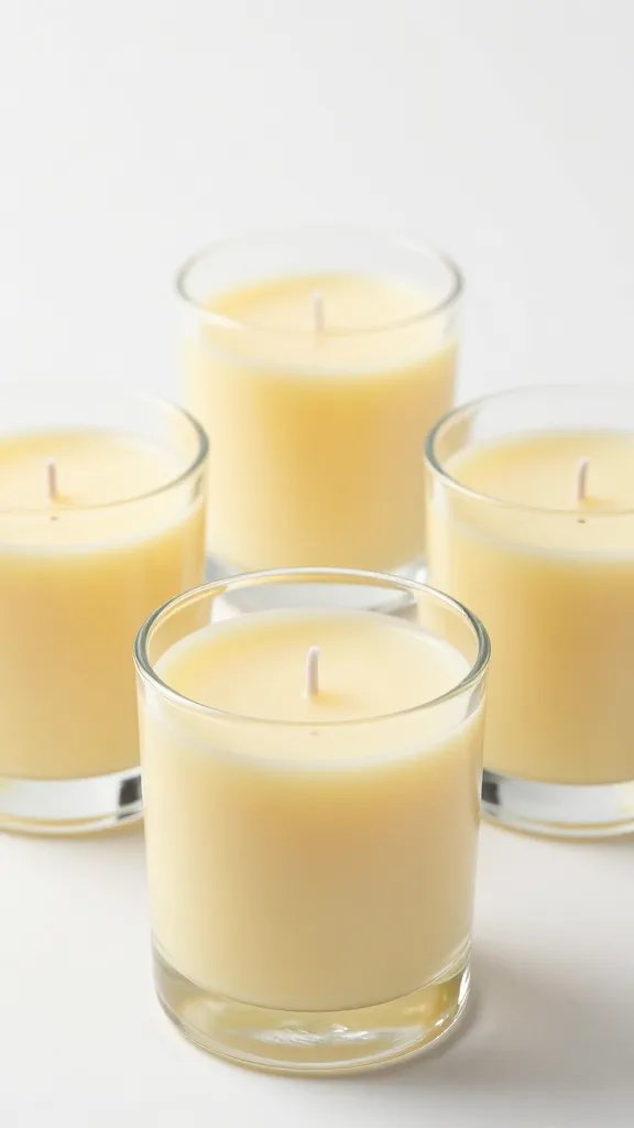**Buttery yellow candles in glass votives**