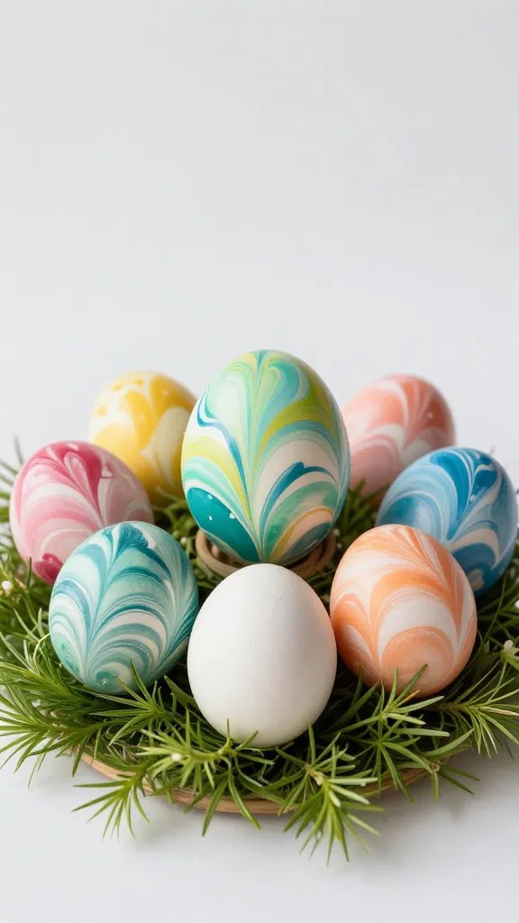 DIY marbled eggs, artistic spring centerpiece.