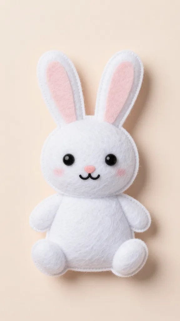 Adorable felt bunny craft, pastel background.