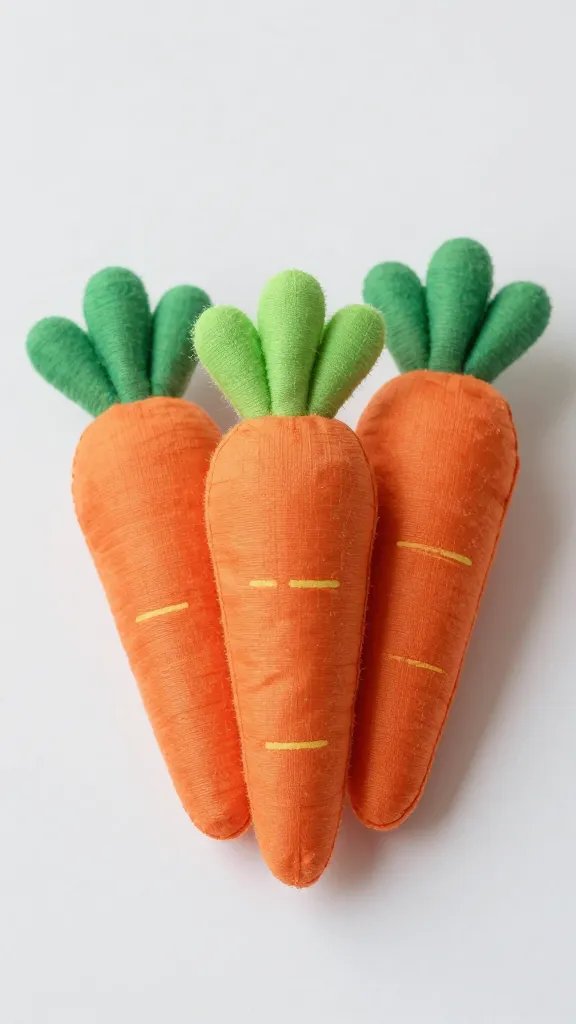 Handmade fabric carrot toys, soft light.