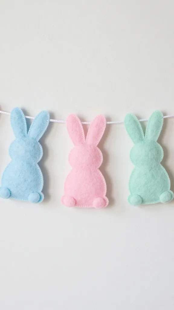 Simple felt bunny garland, pastel colors.