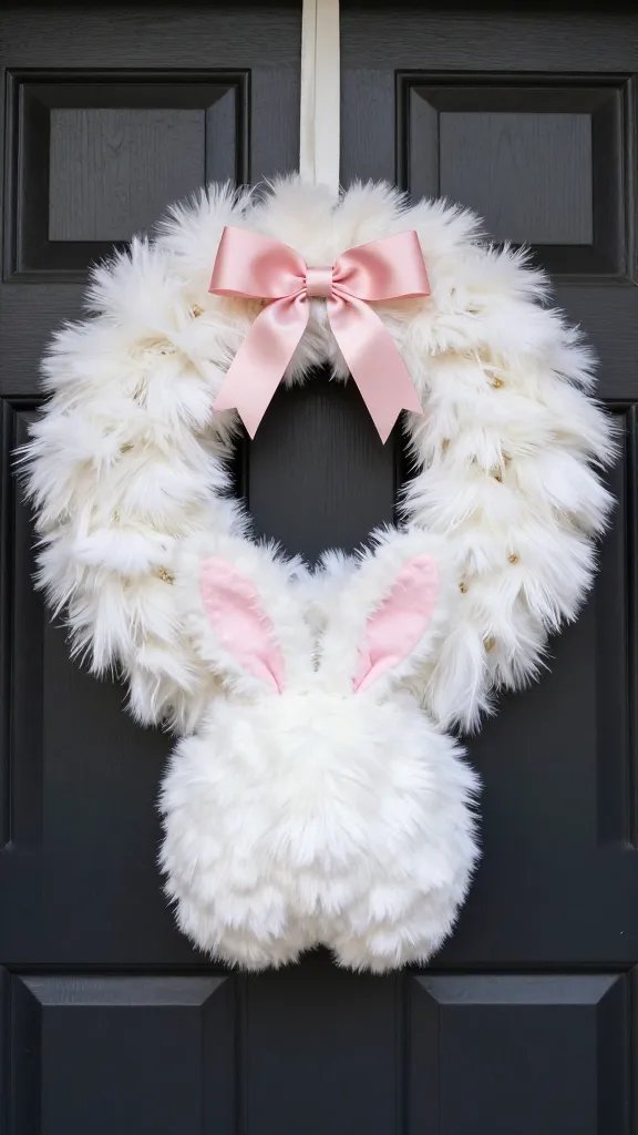 Fluffy bunny butt wreath, front door.