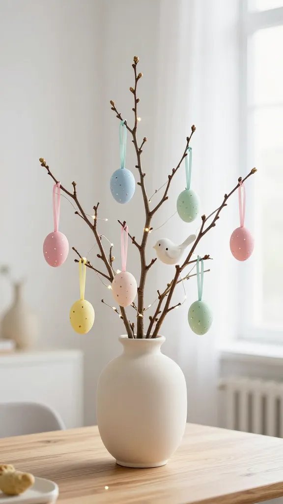 A minimalist Easter tree decorated with hanging eggs adds a simple, elegant touch to your home. It’s one of the most versatile Easter Craft Decorations and a beautiful Easter Project for spring styling. Tap to see how to make Elegant Easter Tree.