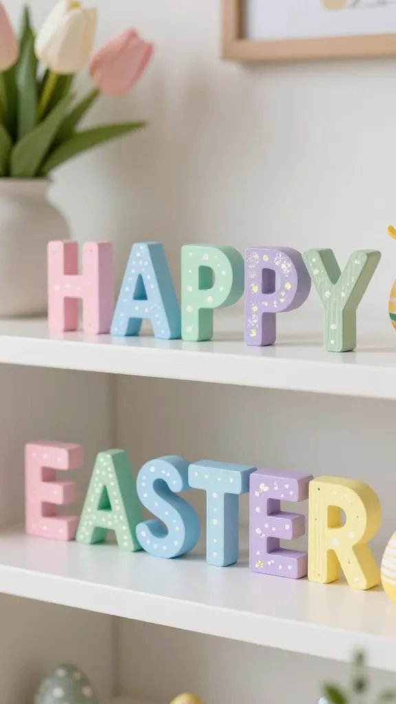 Pastel wooden letter blocks spelling “Happy Easter” make a cute seasonal display. They’re charming Easter Craft Decorations and beginner‑friendly Easter Projects that brighten shelves, mantels, or entry tables. Tap to see how to make Happy Easter Letter Blocks.