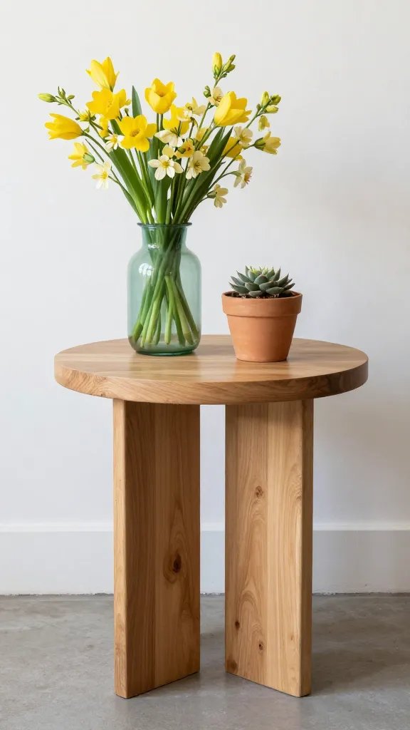 Quirky thrifted side table, vibrant spring styling.