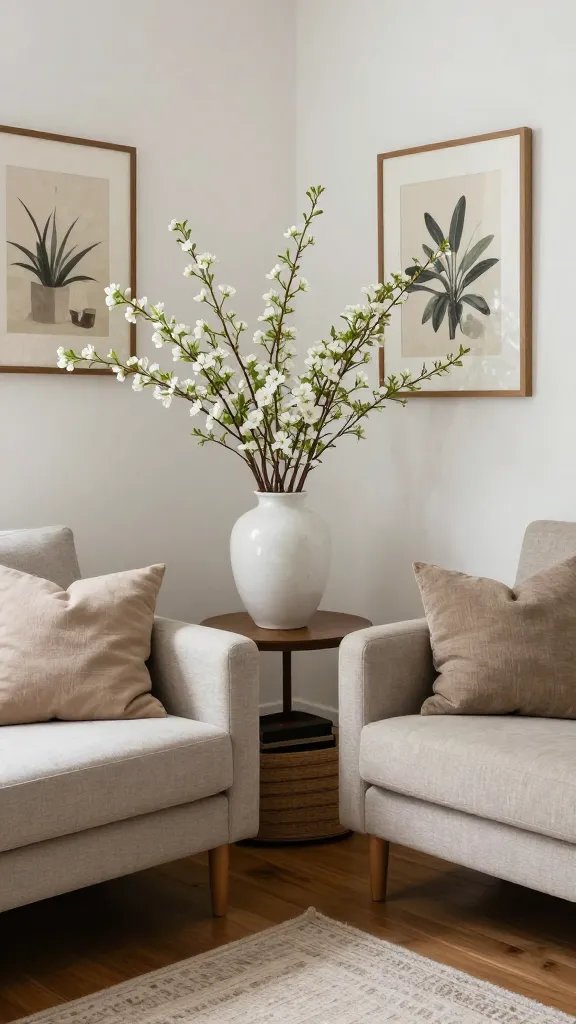 Fresh spring living room corner, curated thrift finds.