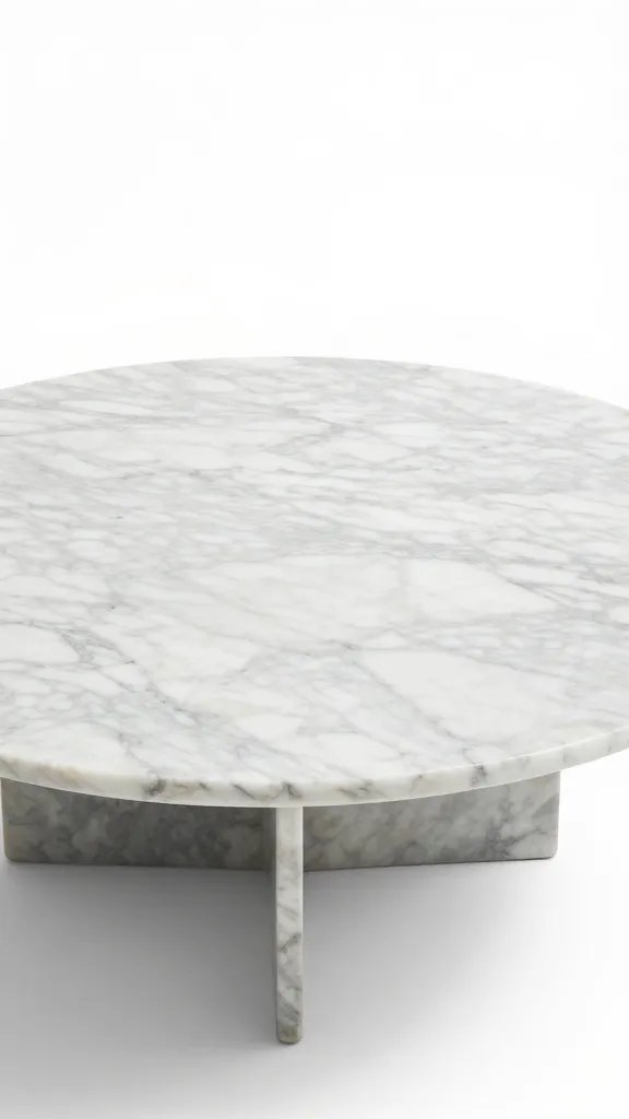 Faux marble coffee table, minimalist decor.