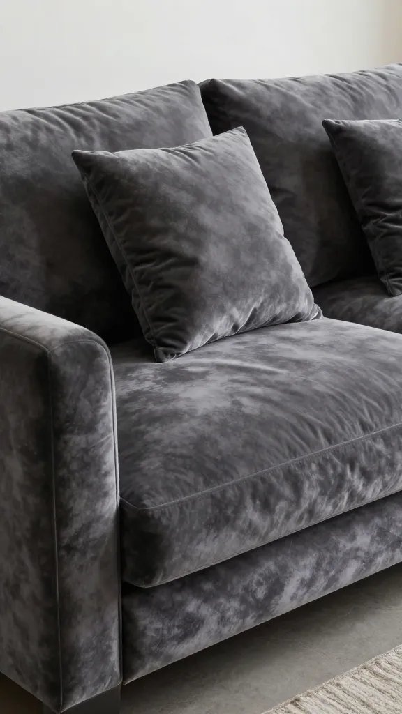 Inviting deep-set luxury sofa, plush cushions.