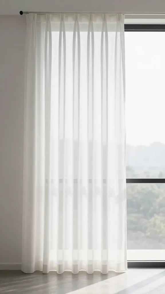 Sheer curtains, natural light, modern window.