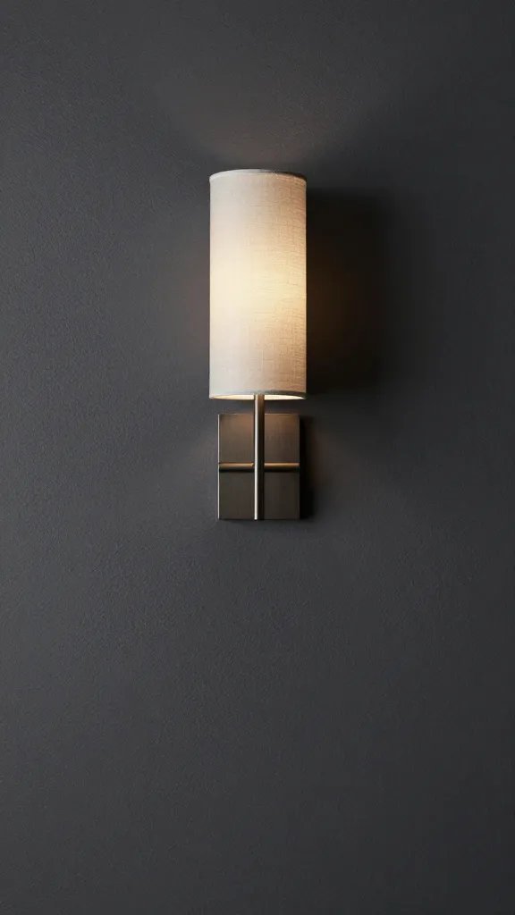 Sophisticated charcoal wall, elegant lamp.