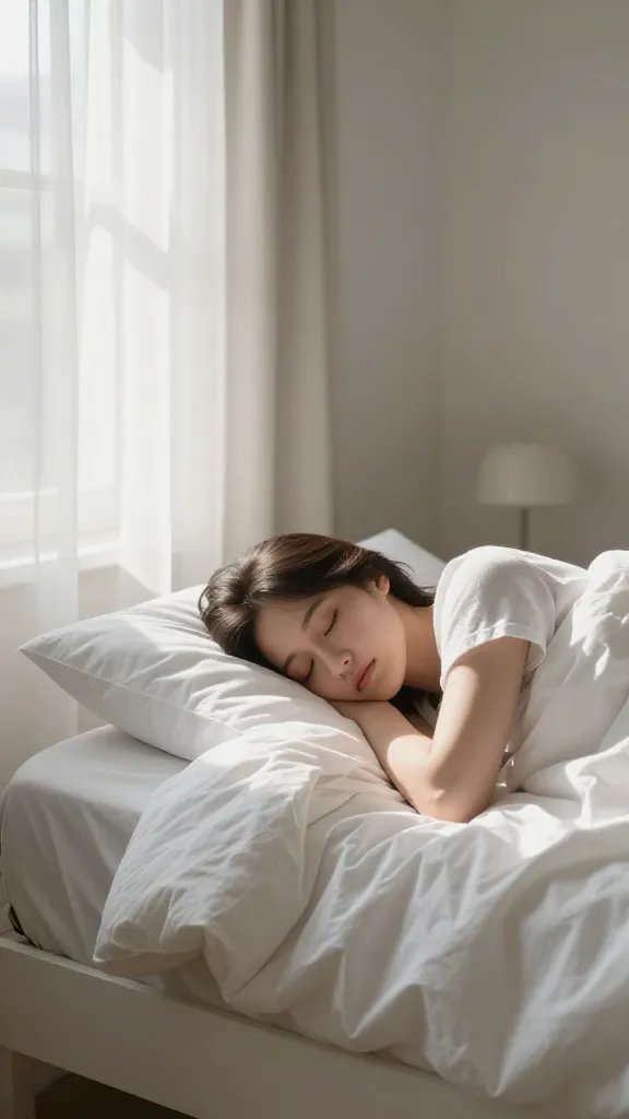 Plum sleep sanctuary, bright morning sun.