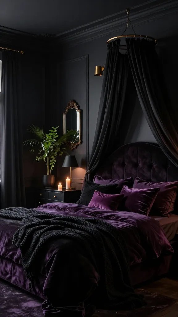 Deep charcoal grey wall, velvet texture.