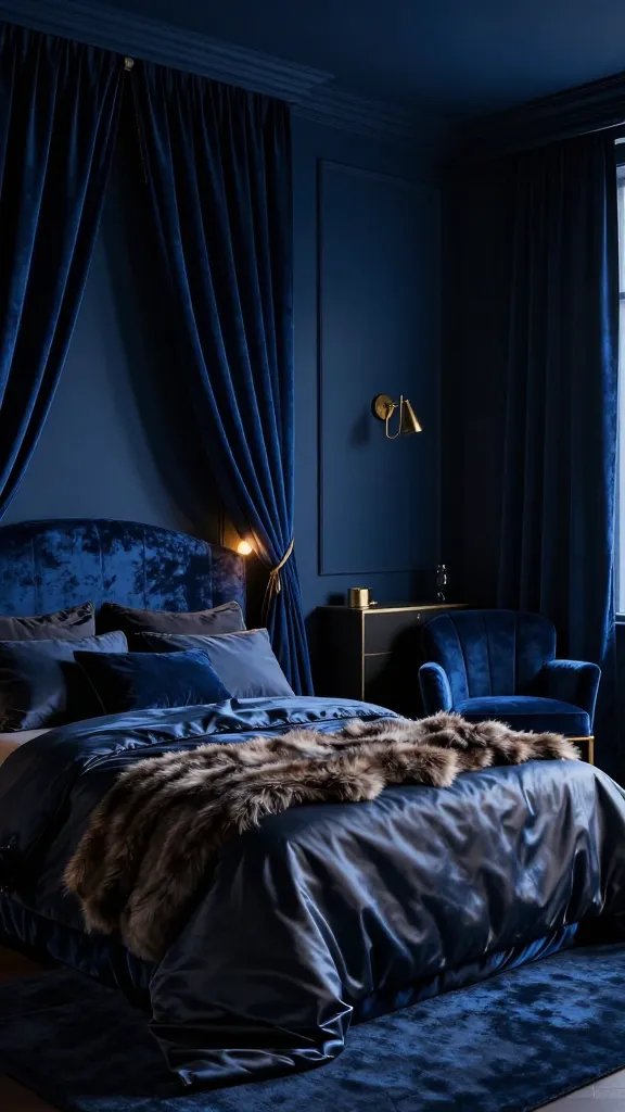 Luxurious dark velvet curtain detail.