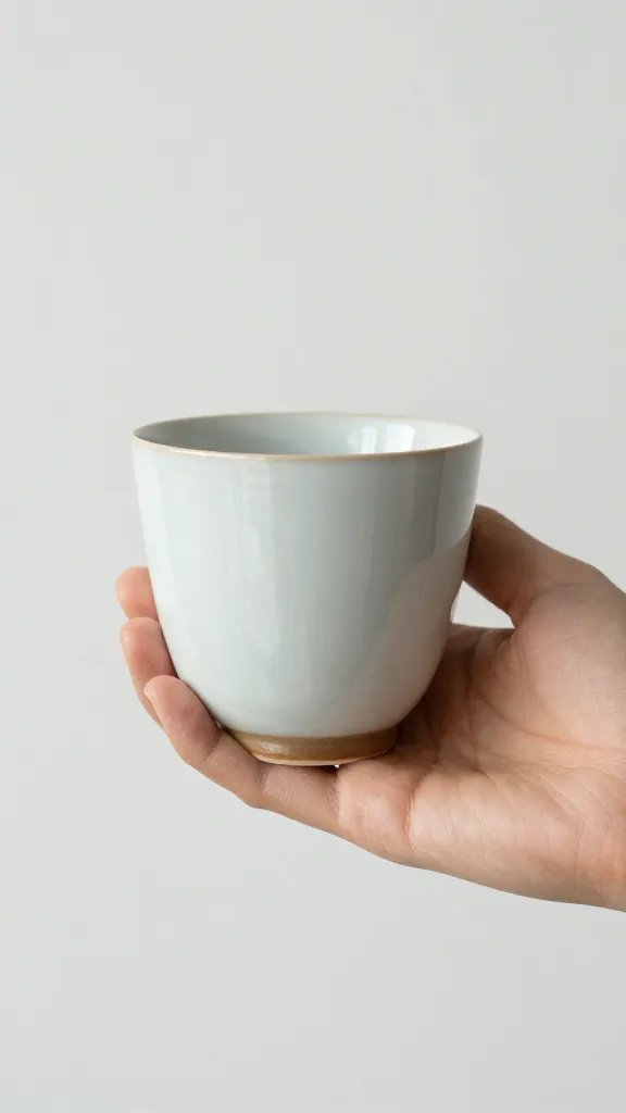 Hand gently holding a beloved ceramic mug.