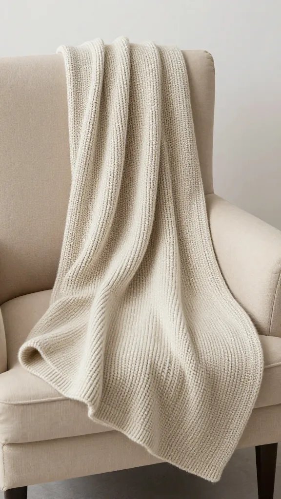 Cozy knitted throw on a comfortable armchair.