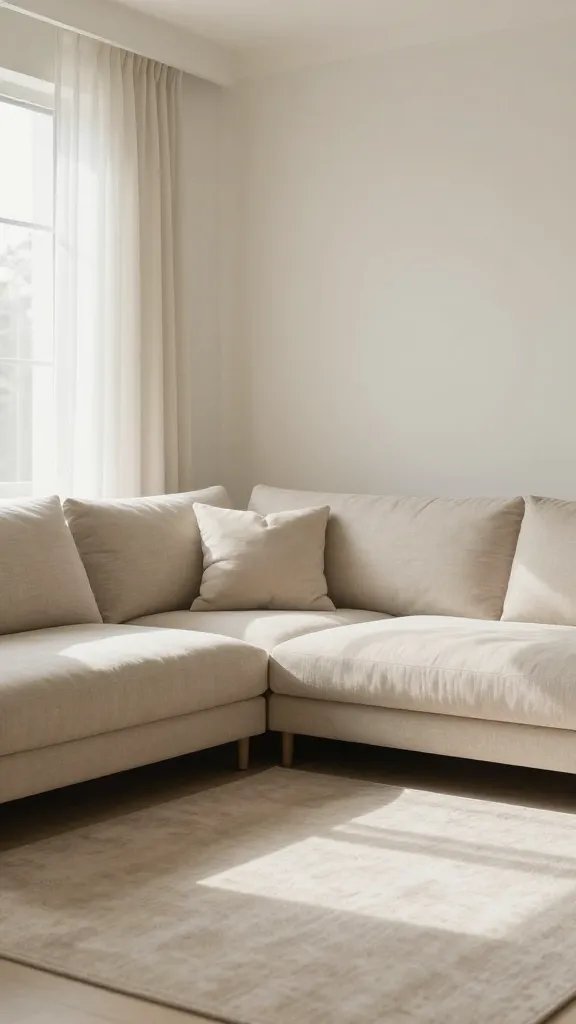 Serene living room, soft neutral palette, natural light.