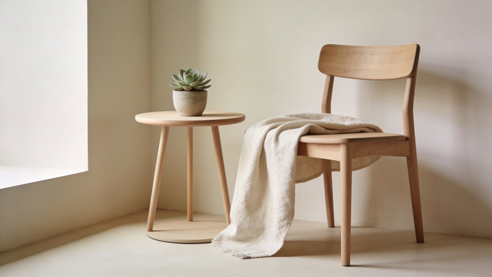 Minimalist corner, neutral tones, soft light.