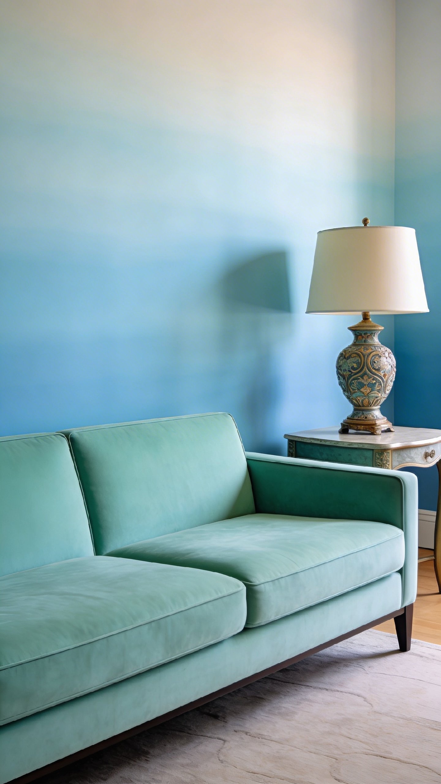 Seafoam green and powder blue ombre accent wall