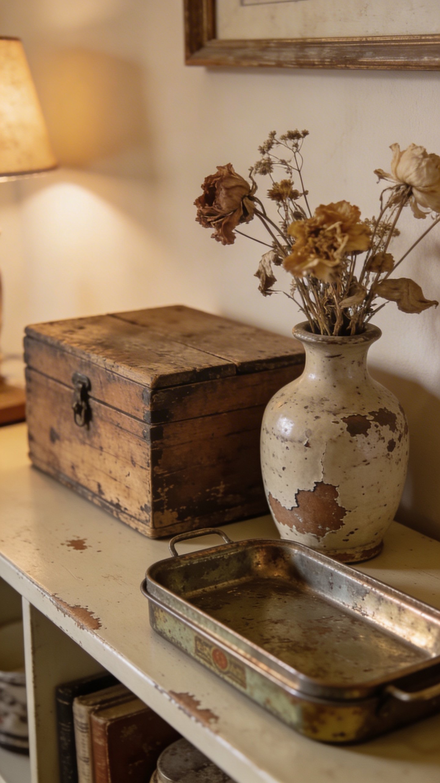 Small console with curated thrifted accents