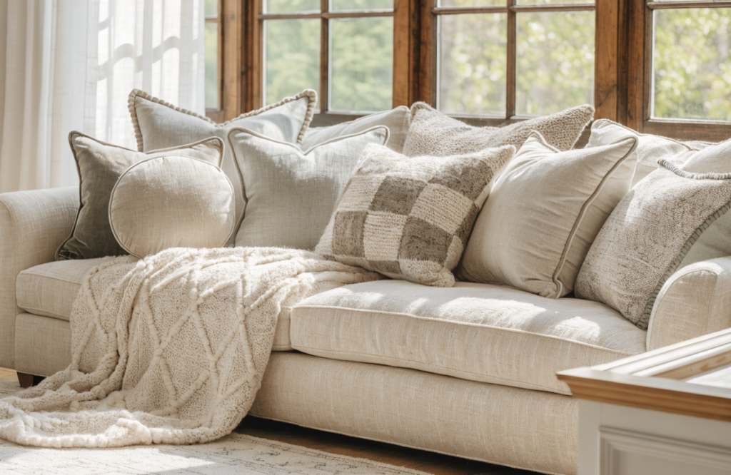 Spring Living Room Styling Ideas with Layered Textiles and Pattern Mixing: Fresh & Cozy