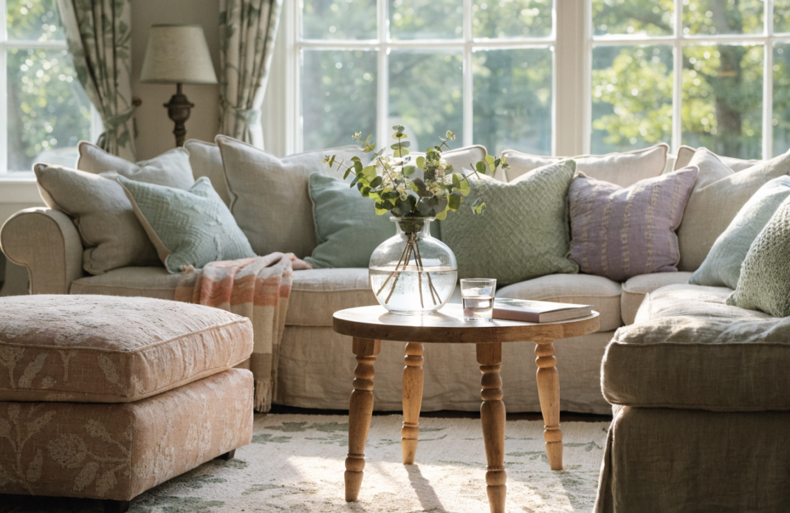 Spring Color Palette Ideas for a Cozy Cottage Living Room: Soft Spring Glow