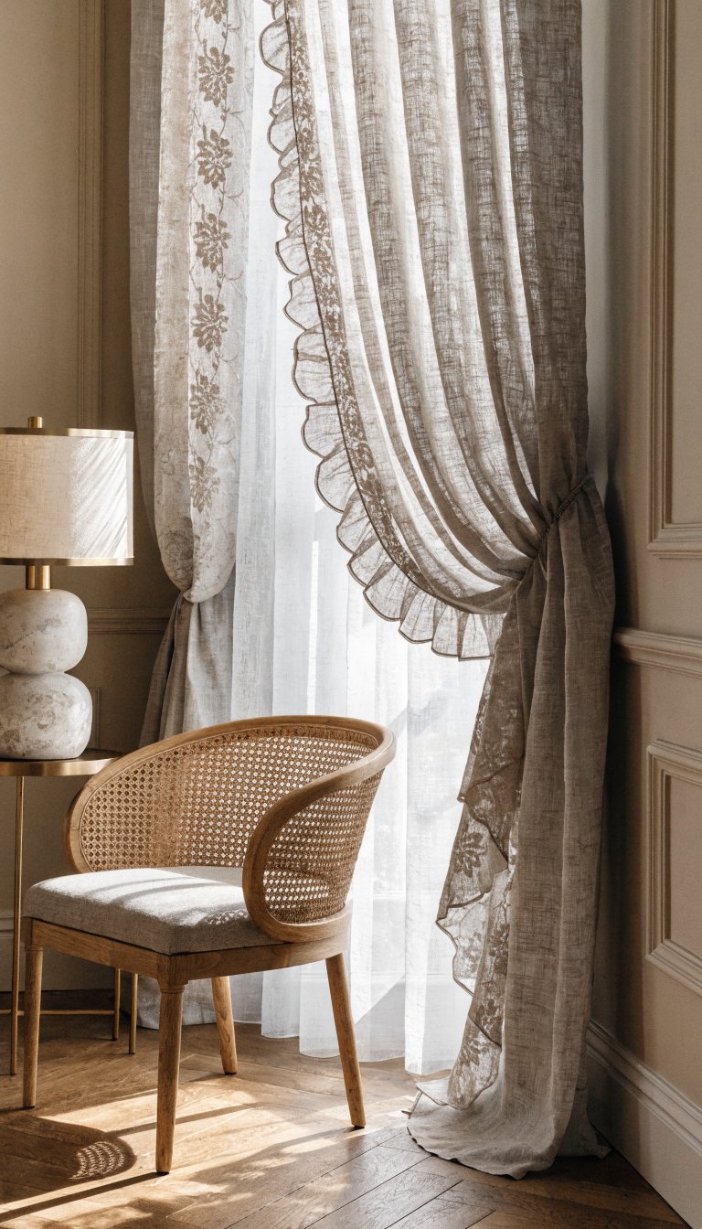 warm beige wall, delicate greige accents, sunny lighting