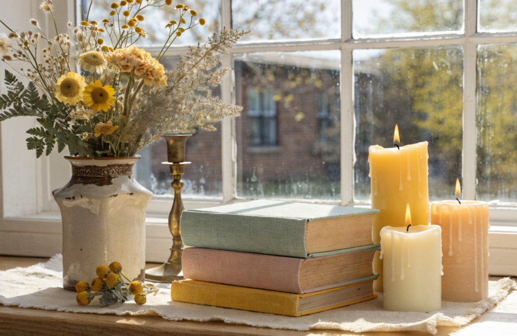 Spring Vignette Ideas Using Books, Candles, and Vintage Finds: Fresh Spring Corners