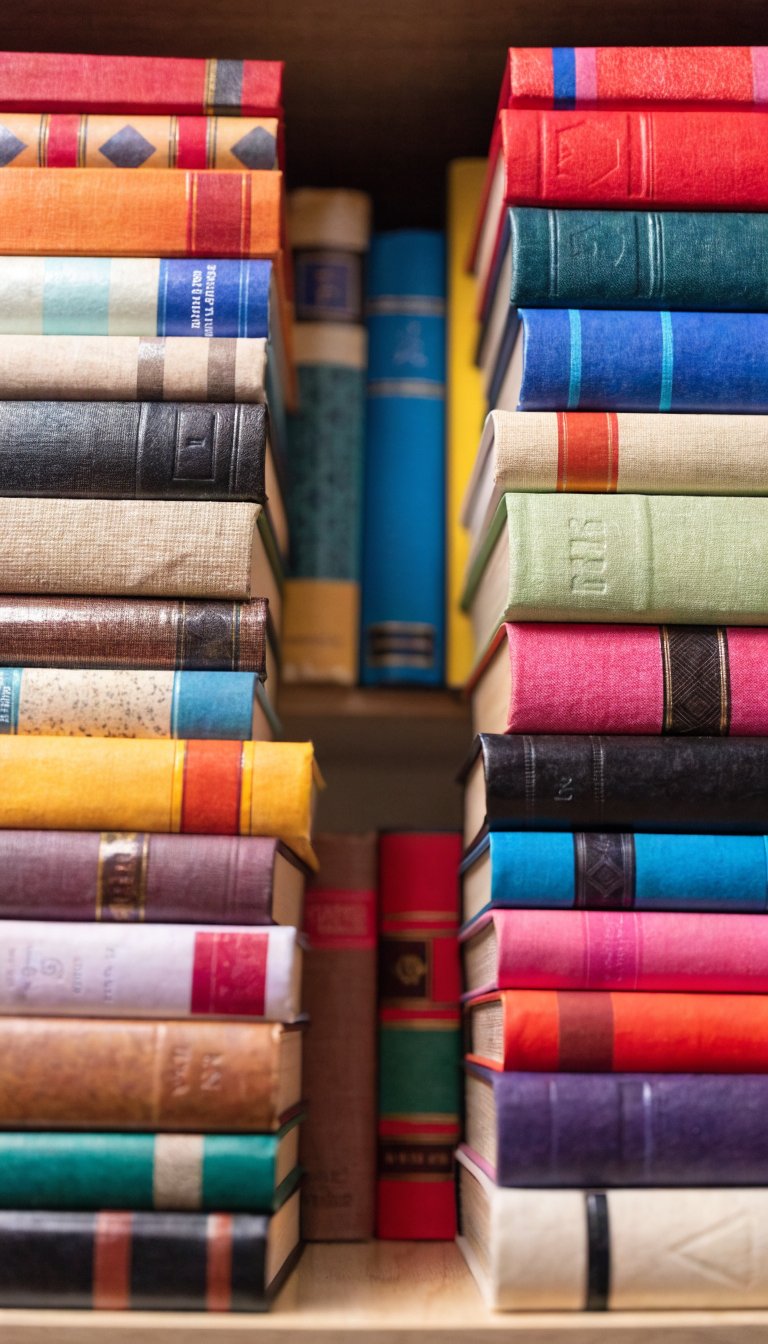 space for to-read list among bright book spines