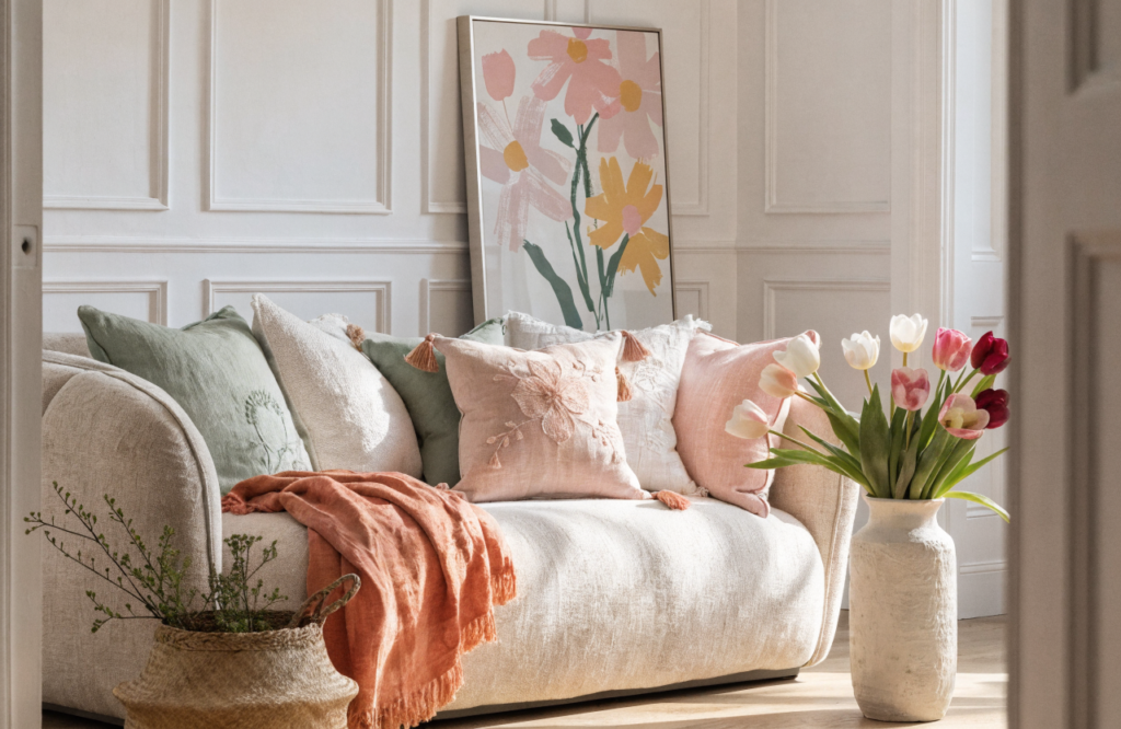 Spring Living Room Decor Ideas Using Pillows, Throws, and Art That Wow