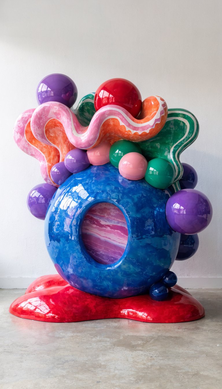 **Spring-themed abstract art leaning against a white wall**