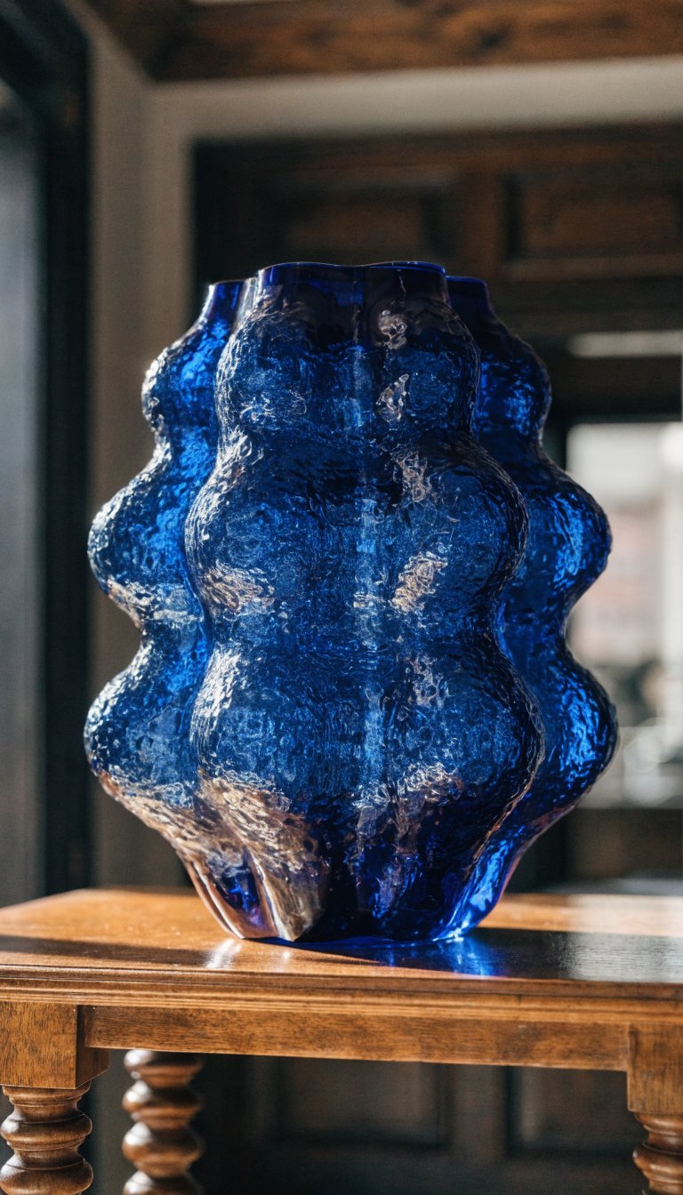 **Cobalt blue statement vase on wooden console**