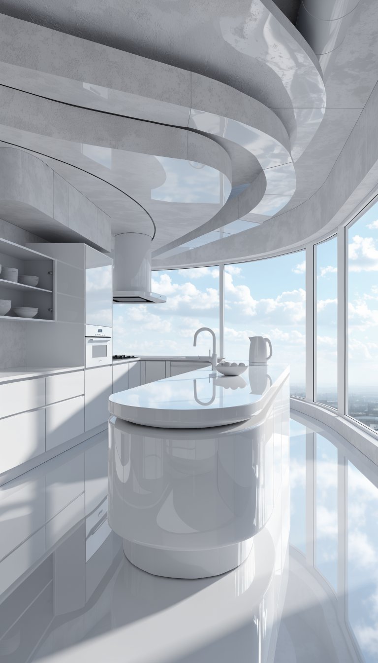 Sleek white modern kitchen with minimalist design