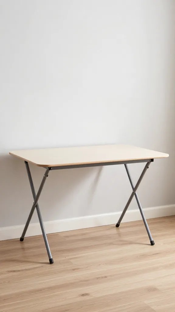 Folding dining table against living room wall
