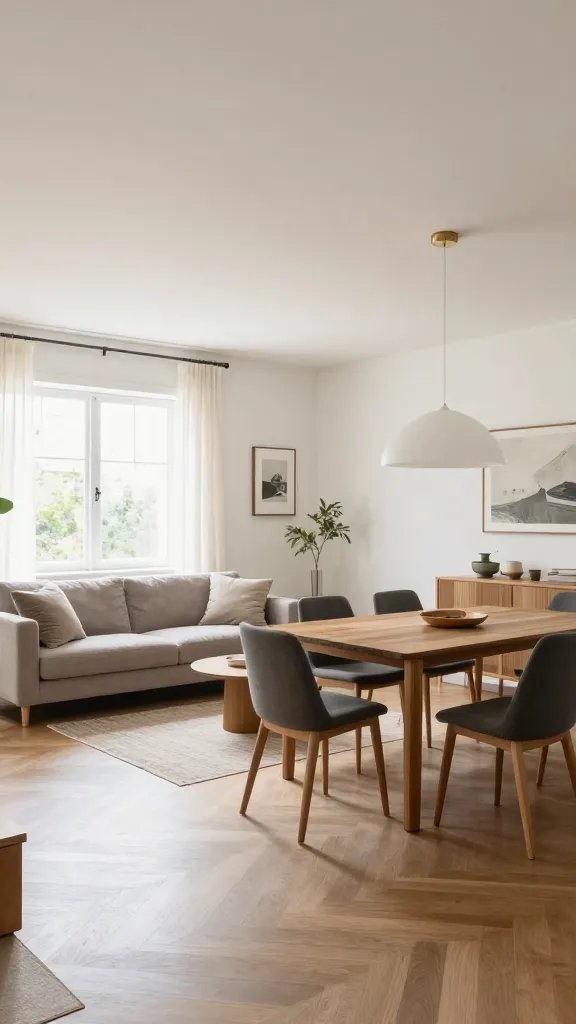 Dual-purpose living dining room wide angle view