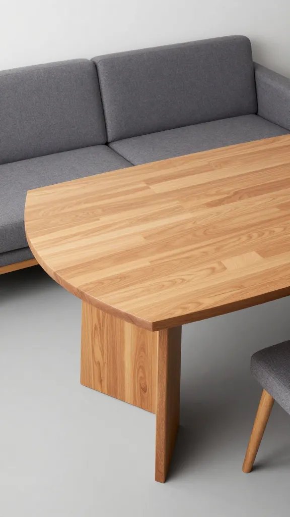 Drop-leaf dining table beside gray sofa