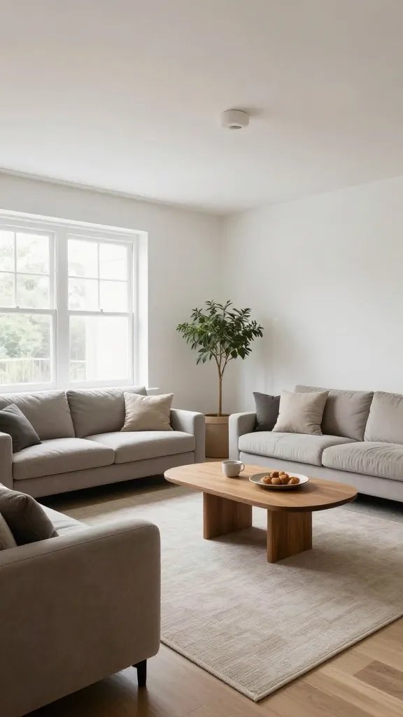 Open concept living room with defined furniture zones