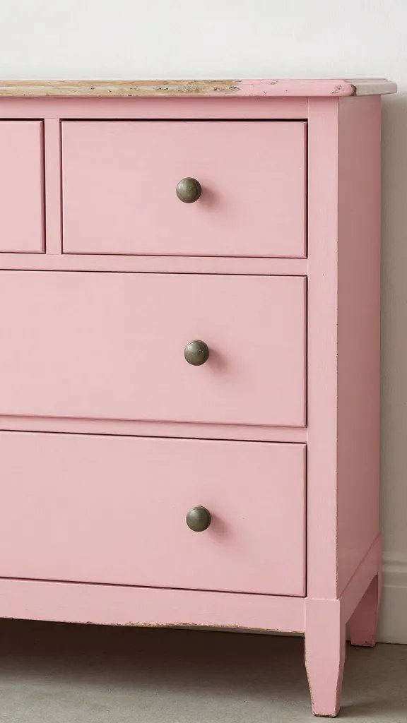 Weathered pastel pink dresser in shabby chic style
