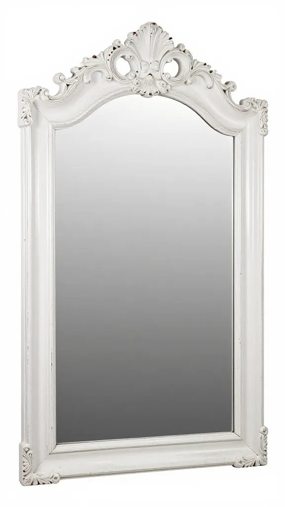 Thrifted ornate mirror with chipped white frame